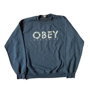 Obey Sweatshirt Black Size Medium Crew Neck Floral Letters Vintage Y2K Skater